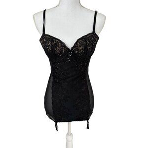 Victorias Secret New 34 B Black Lace Bustier Embellished Corset W/  Garter Snaps